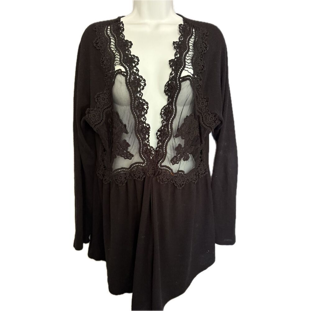 Self Love Open Cardigan Cover Up Long Sleeve Black Lace Women’s XL